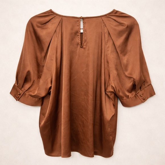 Worthington Satin Pleated Blouse Brown Short Sleeve Work Top XXL Plus - Picture 2 of 4